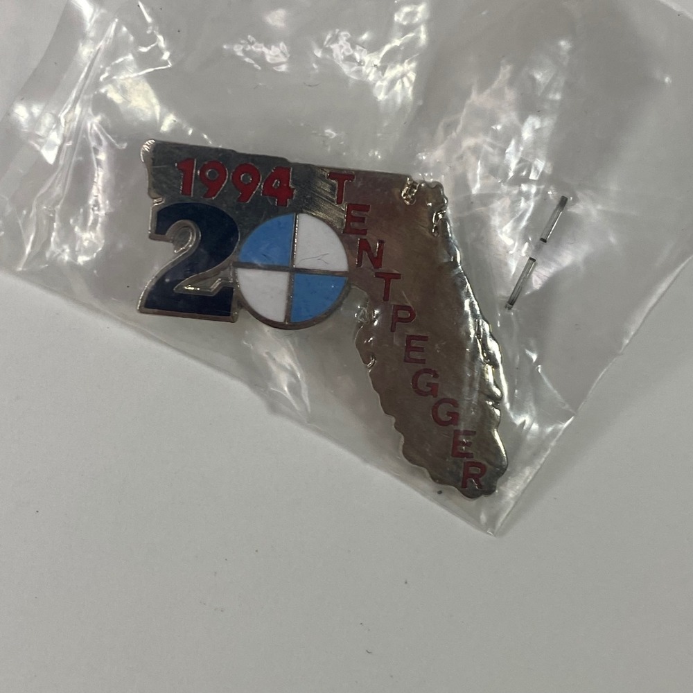 Vintage BMW 94 Tentpegger 20th Anniversary Florida State Enamel Lapel Pin Silver